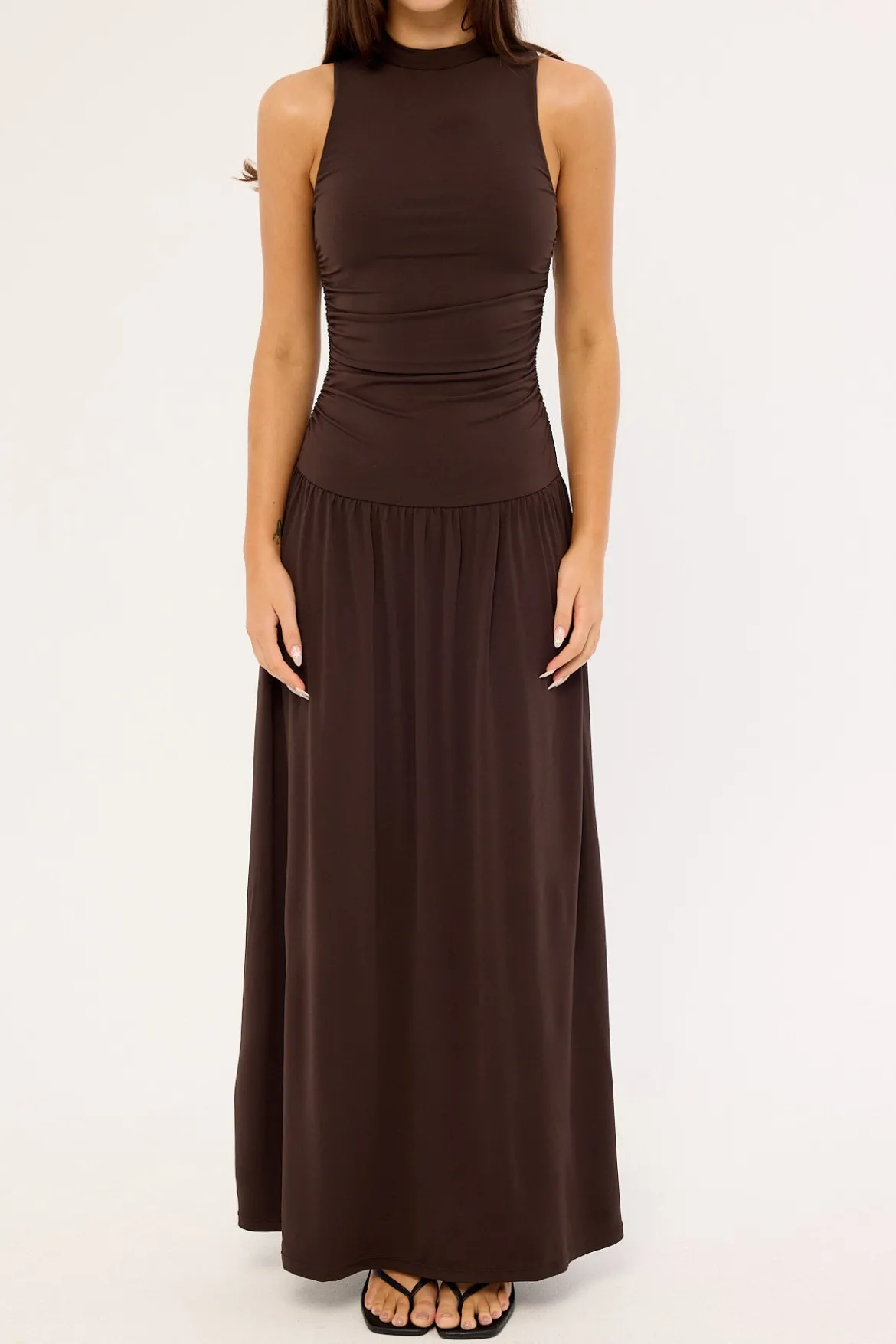 Camille High Neck Maxi Dress Brown