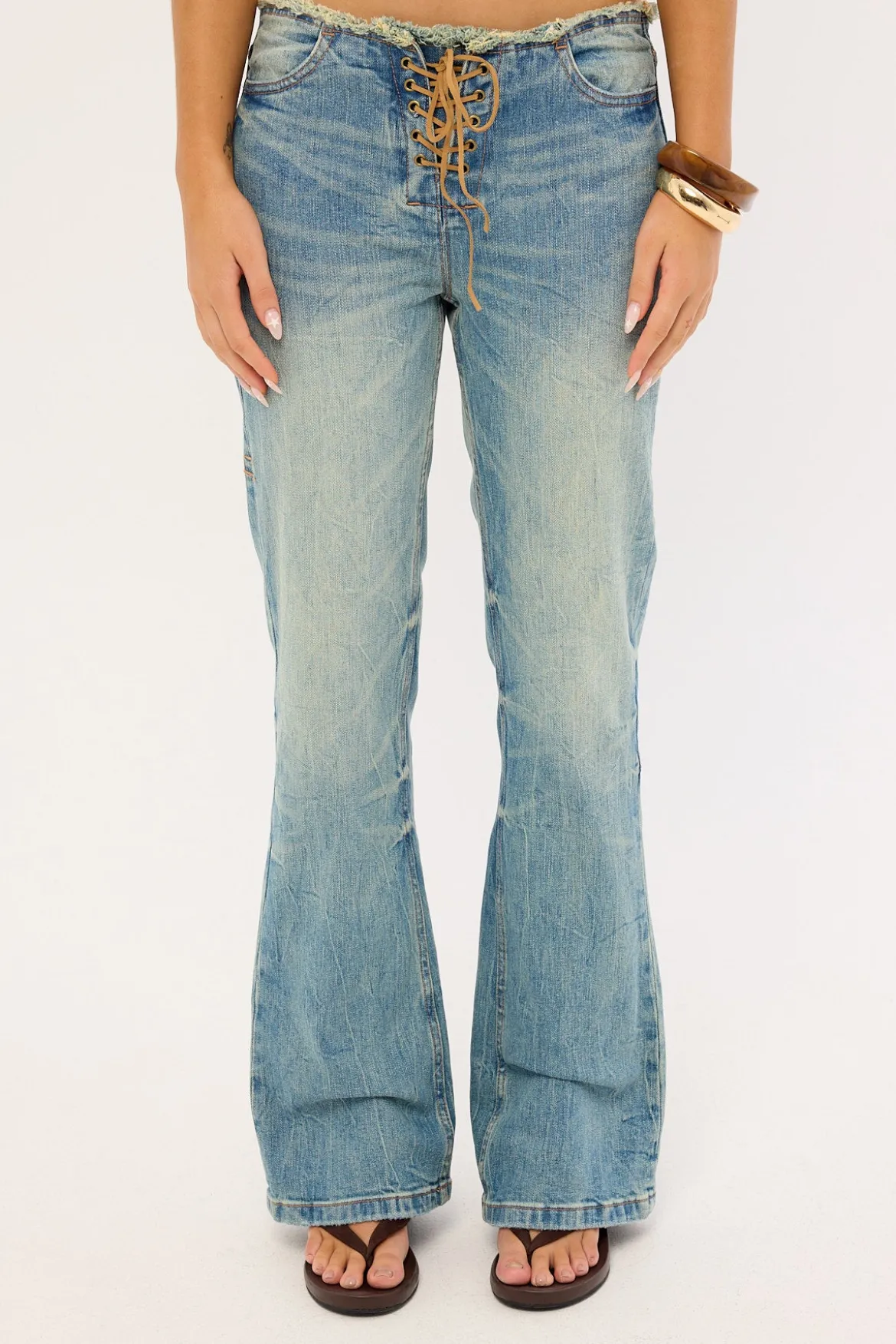 Cammie Low Rise Lace Up Jean Dirty Crinkle Blue