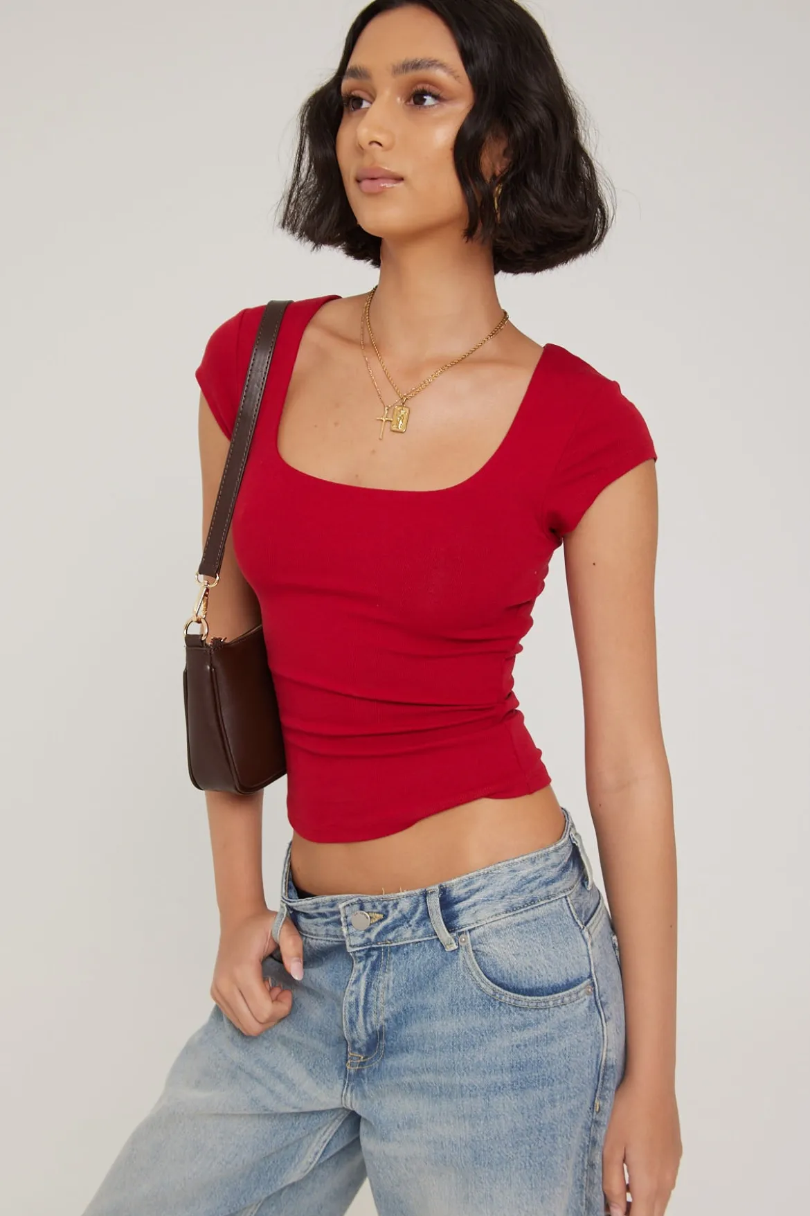Cap Sleeve Scoop T-shirt Berry