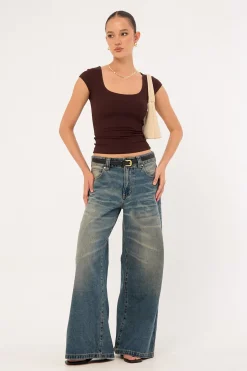 Cap Sleeve Scoop T-Shirt Brown