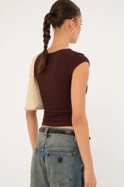 Cap Sleeve Scoop T-Shirt Brown