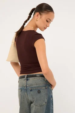 Cap Sleeve Scoop T-Shirt Brown