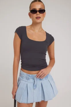 Cap Sleeve Scoop T-Shirt Charcoal