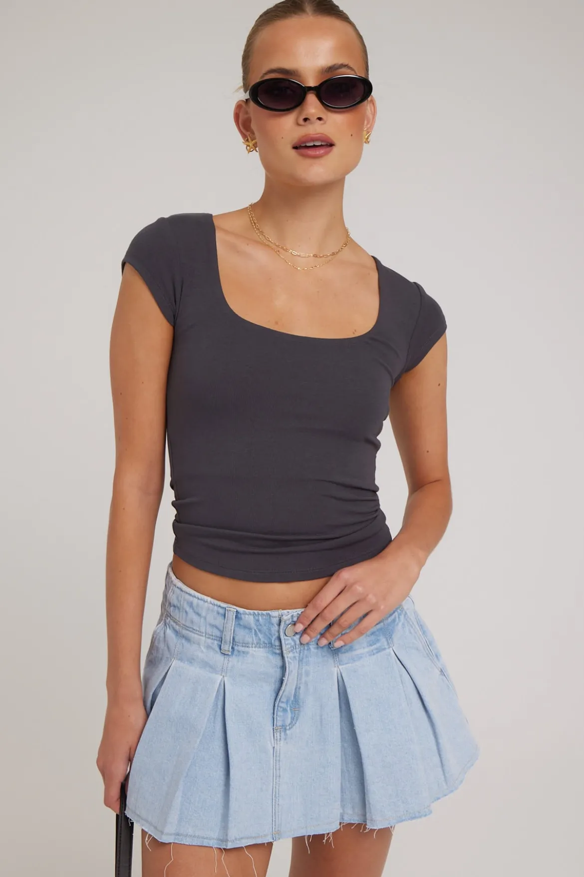 Cap Sleeve Scoop T-Shirt Charcoal