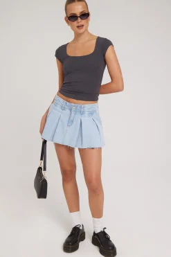 Cap Sleeve Scoop T-Shirt Charcoal