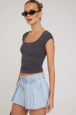 Cap Sleeve Scoop T-Shirt Charcoal