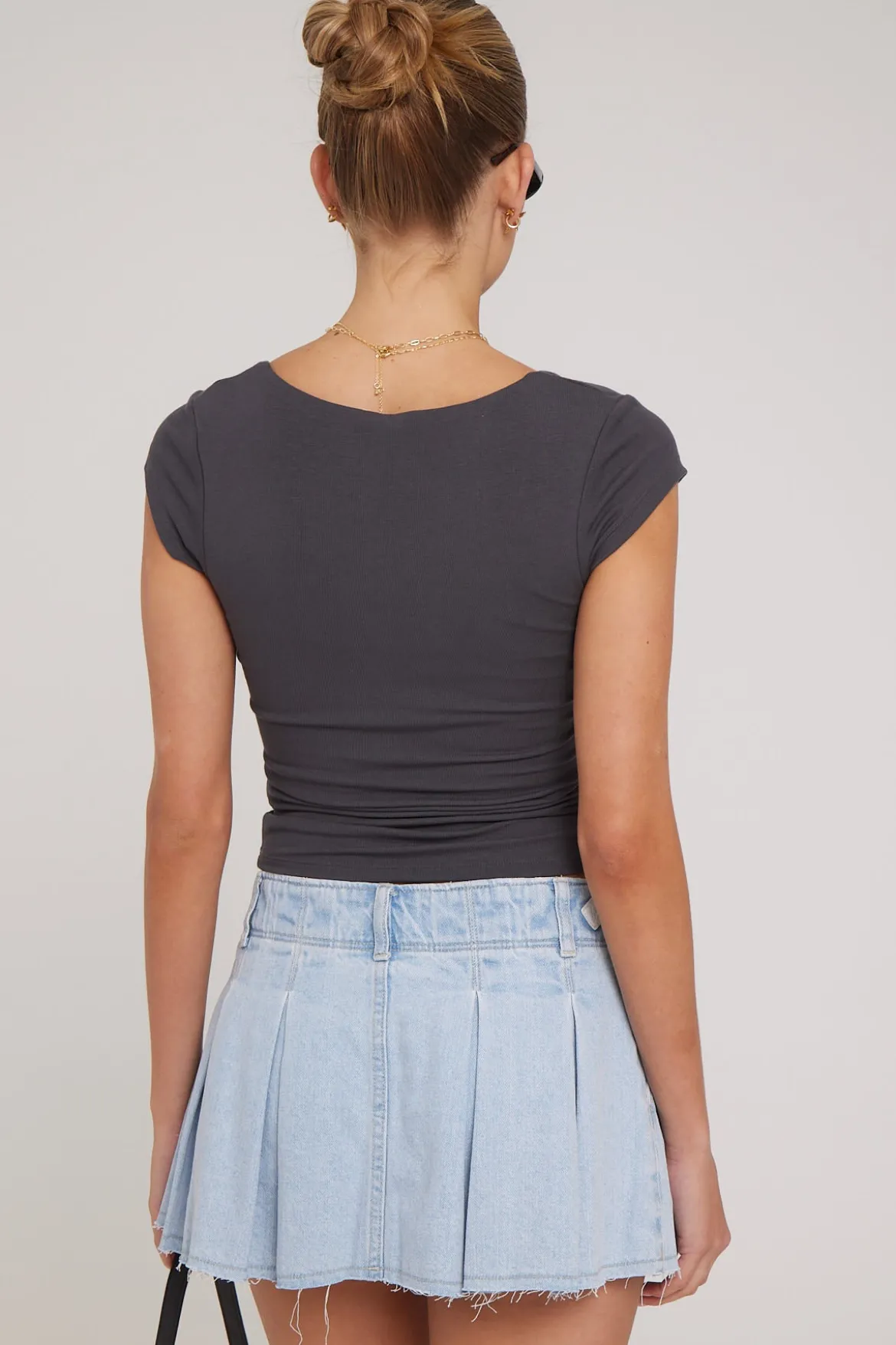 Cap Sleeve Scoop T-Shirt Charcoal