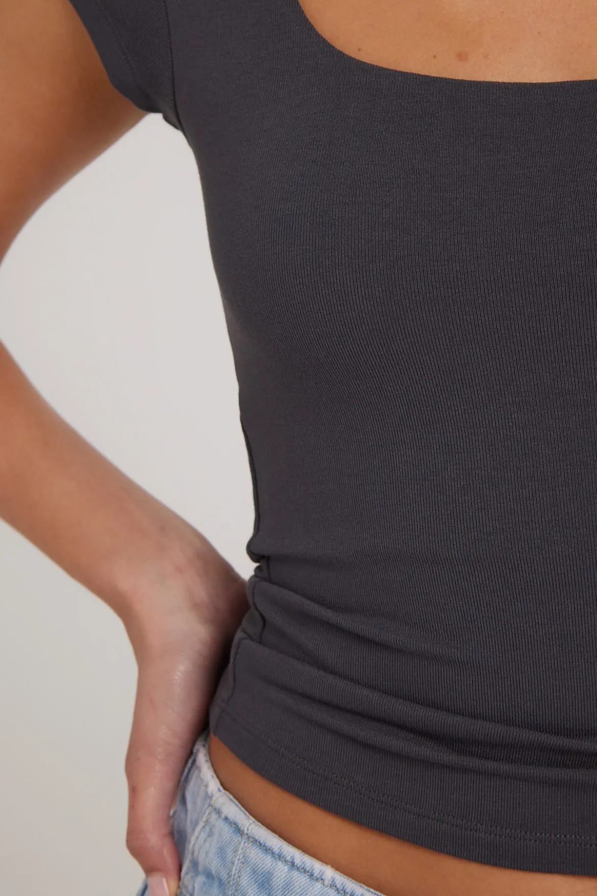 Cap Sleeve Scoop T-Shirt Charcoal