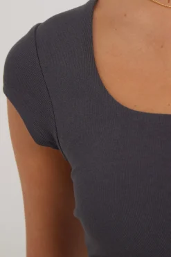 Cap Sleeve Scoop T-Shirt Charcoal