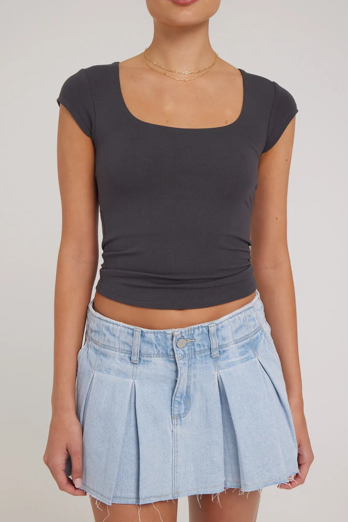 Cap Sleeve Scoop T-Shirt Charcoal