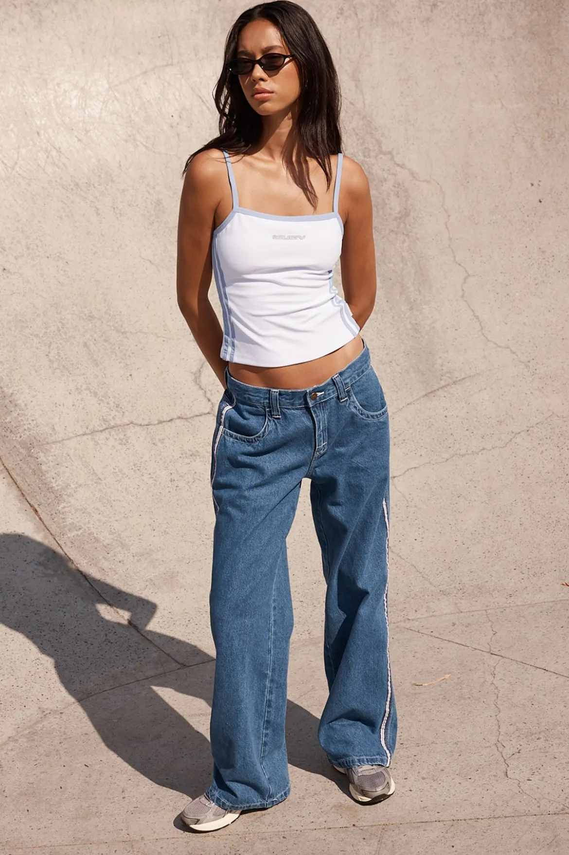 Carmelo Contrast Cami Top Retro Blue & White