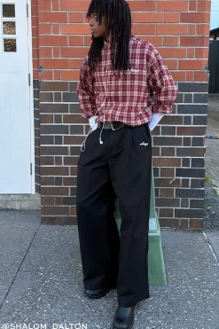 Cast Check Oversized Long Sleeve Shirt Red Check