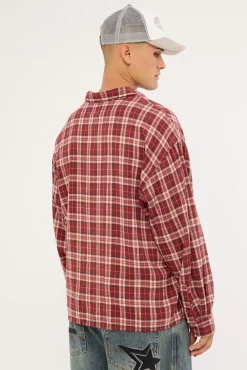 Cast Check Oversized Long Sleeve Shirt Red Check
