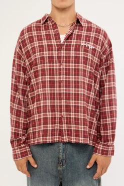 Cast Check Oversized Long Sleeve Shirt Red Check