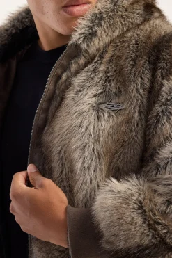 Cast Hooded Zip Through Faux Fur Jacket Light Brown