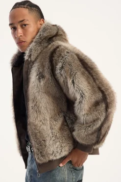 Cast Hooded Zip Through Faux Fur Jacket Light Brown