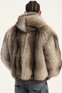 Cast Hooded Zip Through Faux Fur Jacket Light Brown