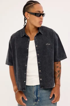 Cast Oversize Cropped Shirt Acid Black