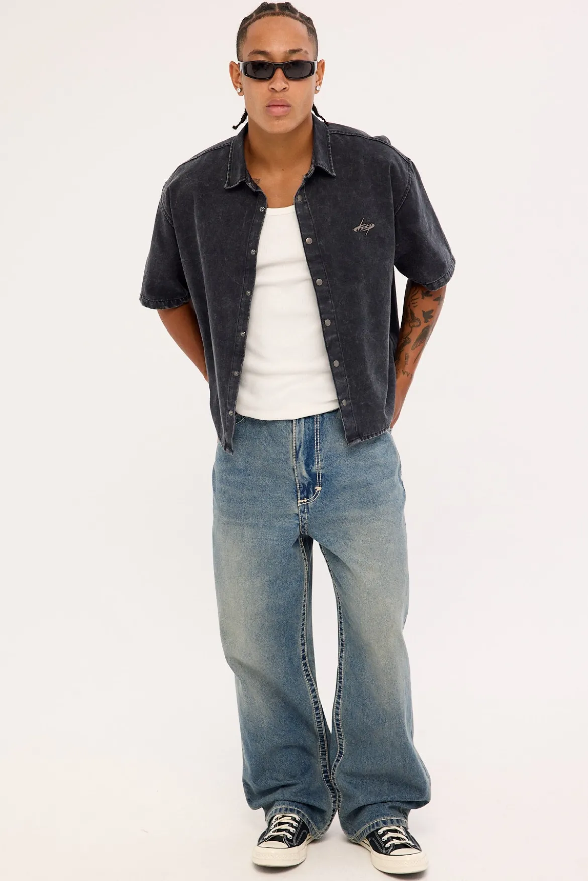 Cast Oversize Cropped Shirt Acid Black