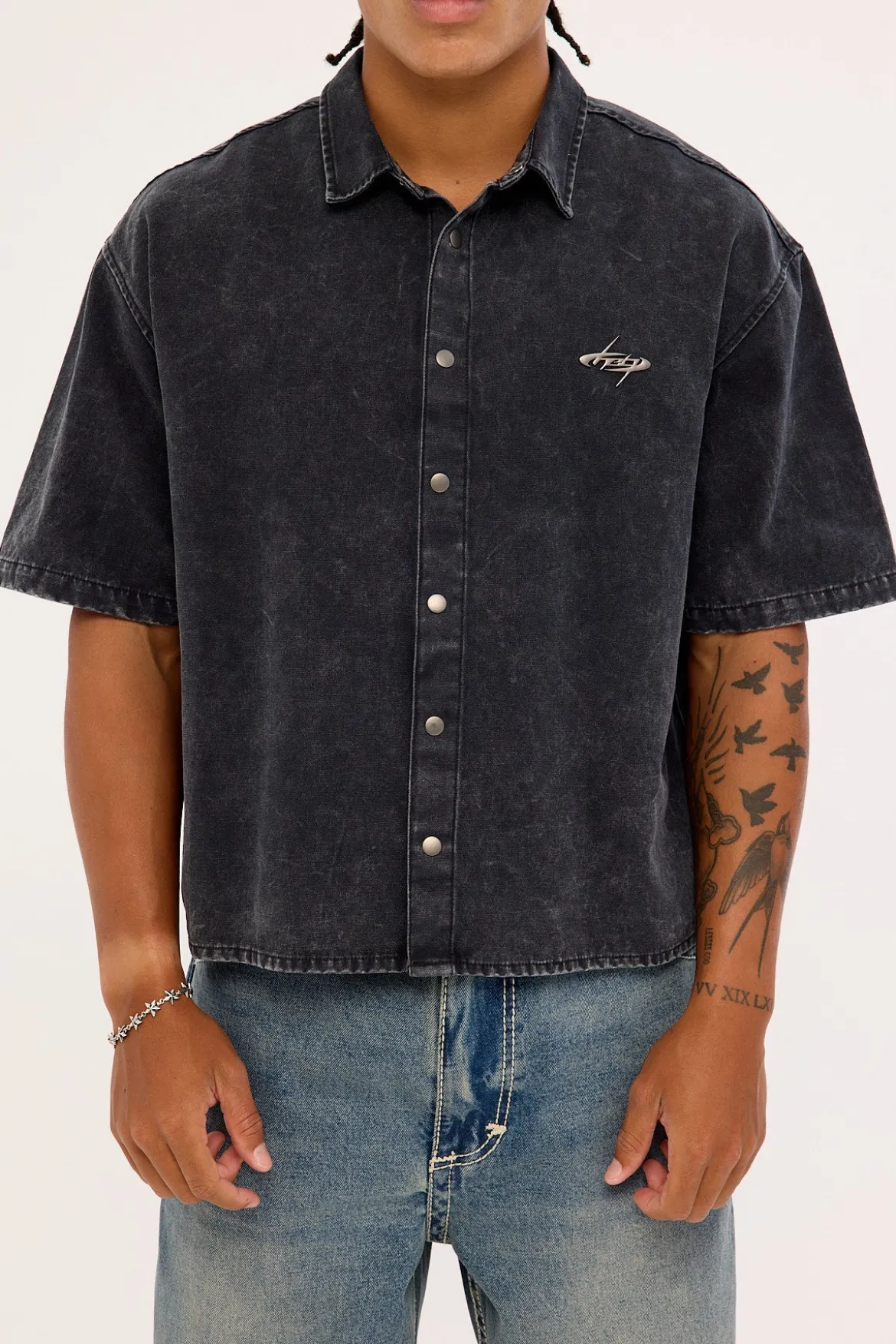 Cast Oversize Cropped Shirt Acid Black