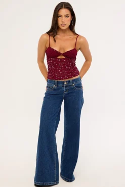 Celina Sequin Lace Cami Top Burgundy