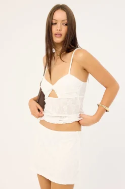 Celina Sequin Lace Mini Skirt White