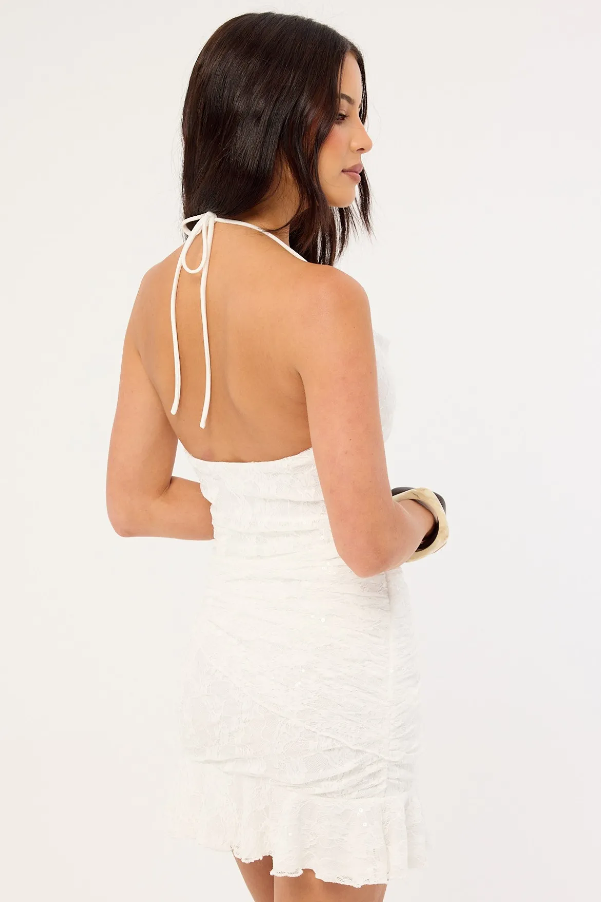 Celine Sequin Lace Mini Dress White