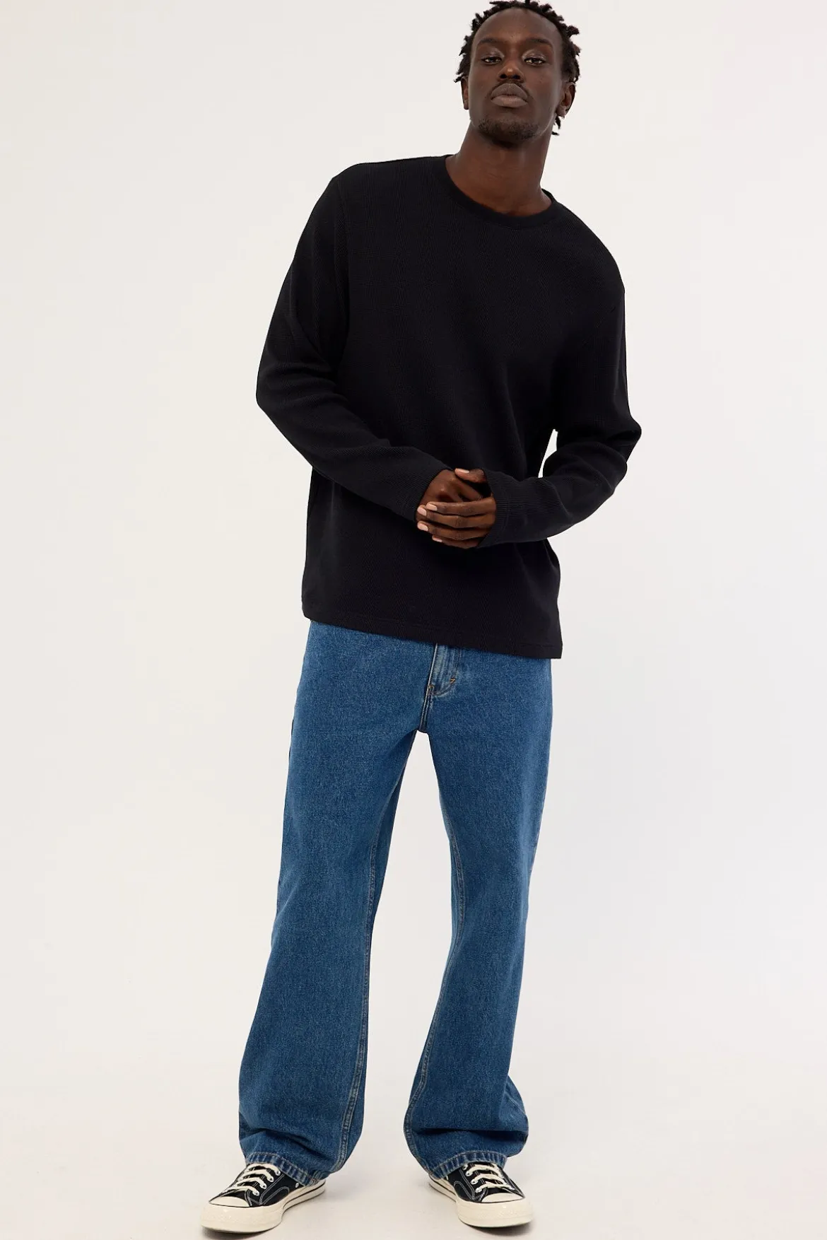 Channing Waffle Long Sleeve Tee Black