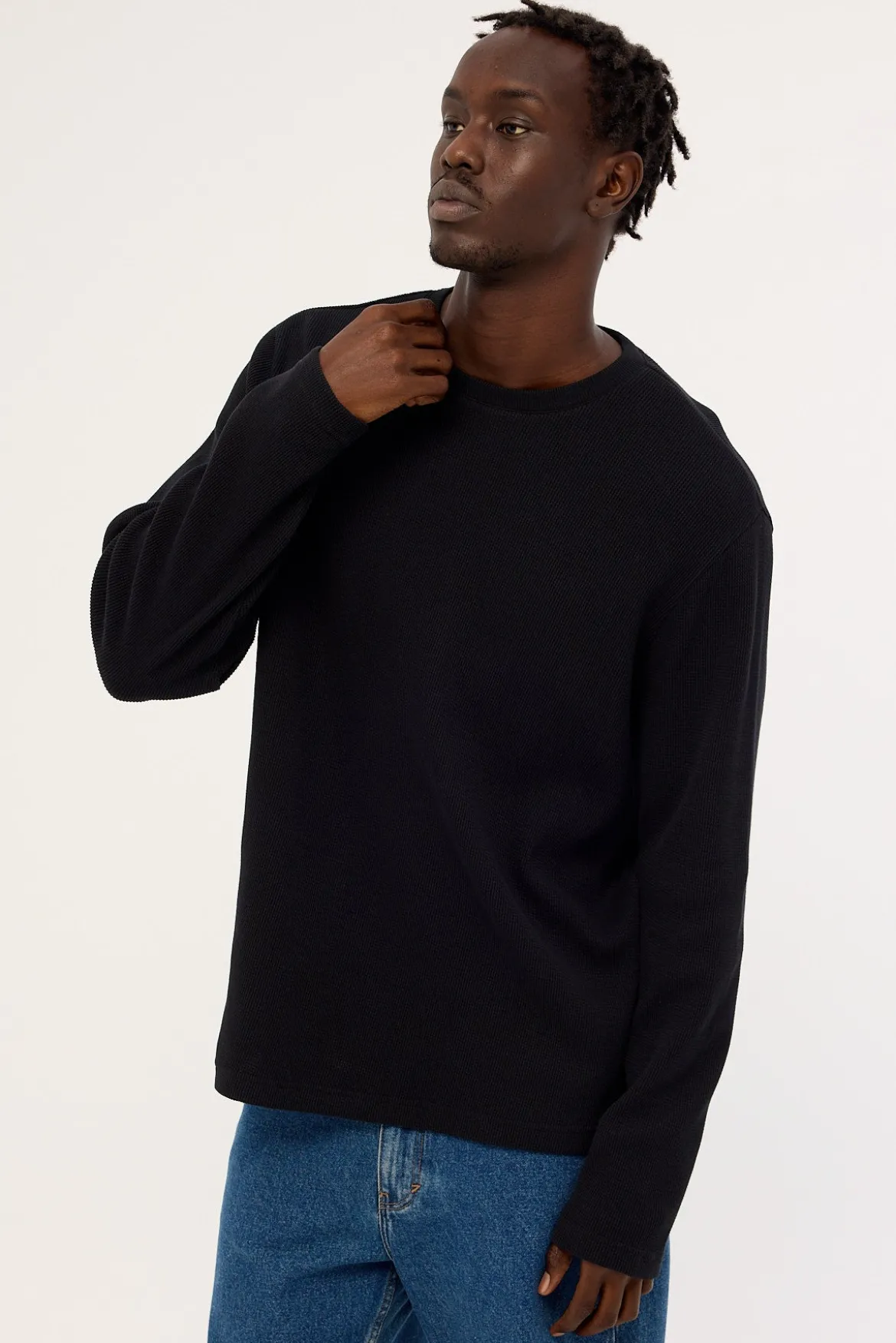 Channing Waffle Long Sleeve Tee Black