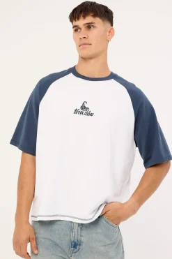 Chaotic State Embro Raglan Box Fit Oversize Cropped Tee White Petrol