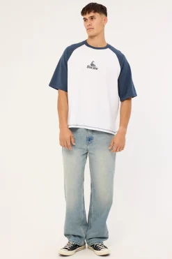 Chaotic State Embro Raglan Box Fit Oversize Cropped Tee White Petrol