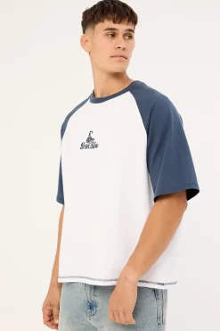Chaotic State Embro Raglan Box Fit Oversize Cropped Tee White Petrol