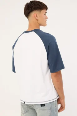 Chaotic State Embro Raglan Box Fit Oversize Cropped Tee White Petrol