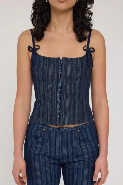 Charismatic Denim Corset Dark Pinstripe