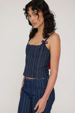 Charismatic Denim Corset Dark Pinstripe