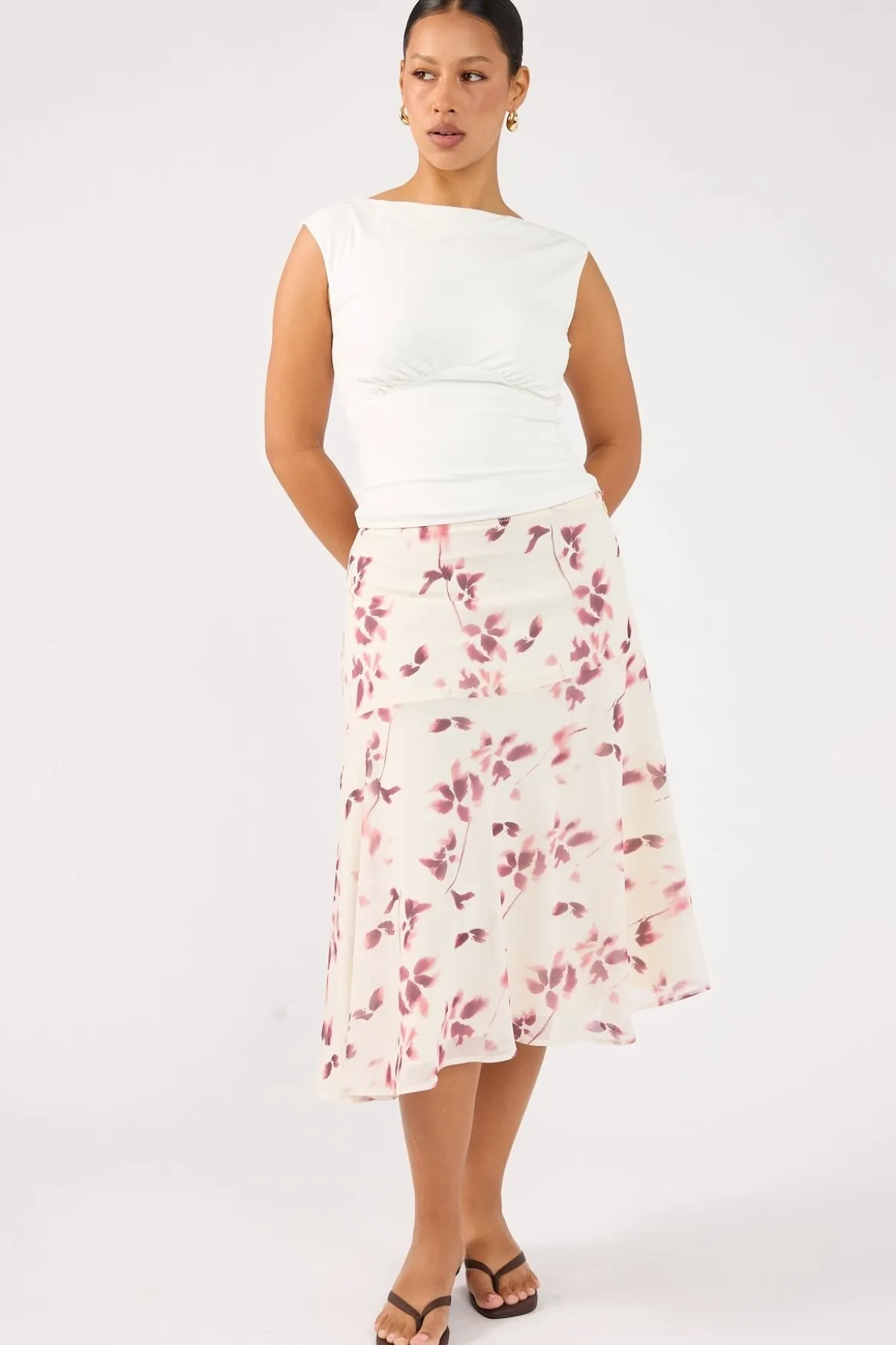 Charlotte Asym Midi Skirt Burgundy Print