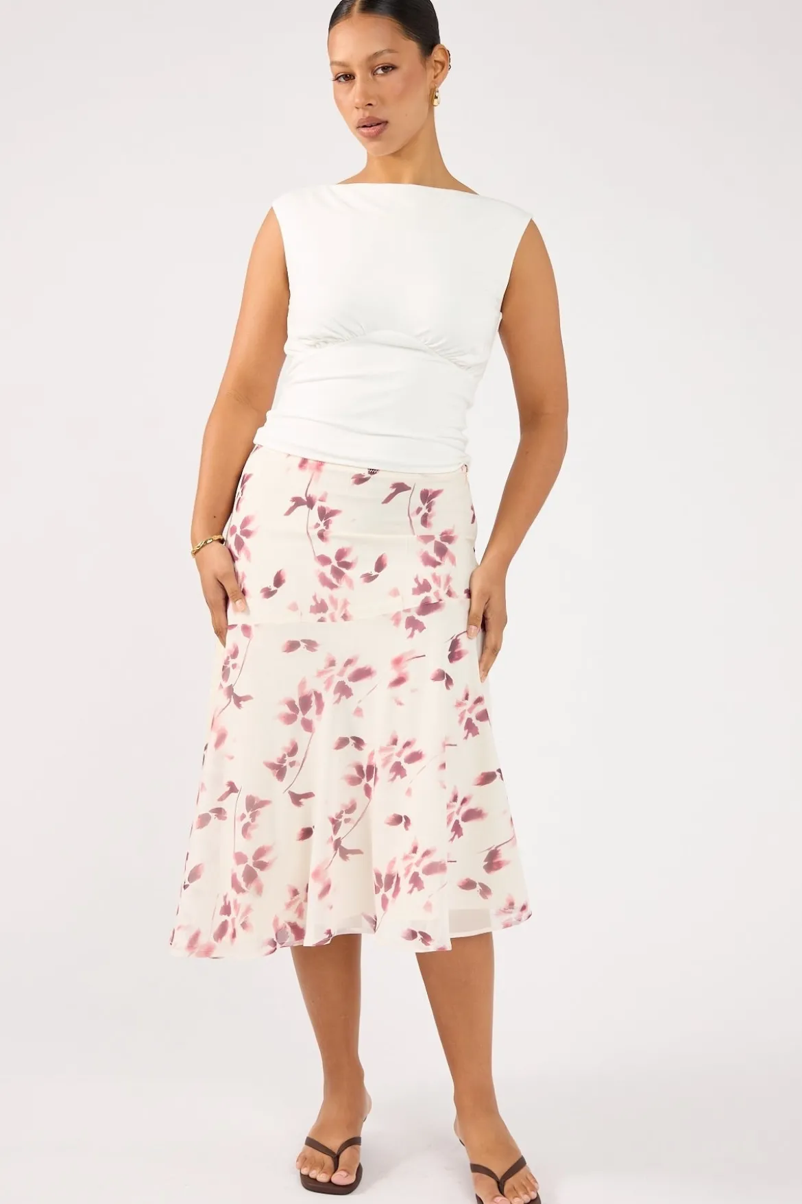 Charlotte Asym Midi Skirt Burgundy Print