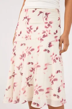 Charlotte Asym Midi Skirt Burgundy Print
