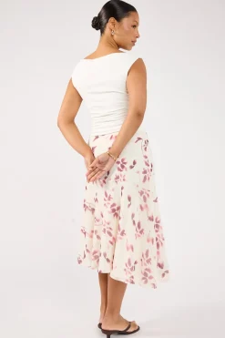 Charlotte Asym Midi Skirt Burgundy Print