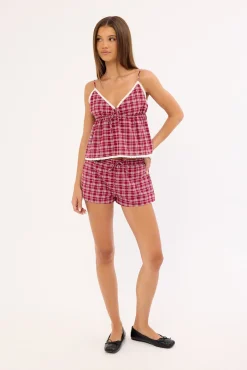 Charly Check Cami Top Burgundy Check