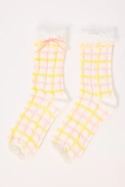 Check Frilly Sock White