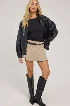Check Please Pleated Mini Skort Taupe