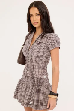 Cheek Shirred Short Sleeve Shirt Blackberry