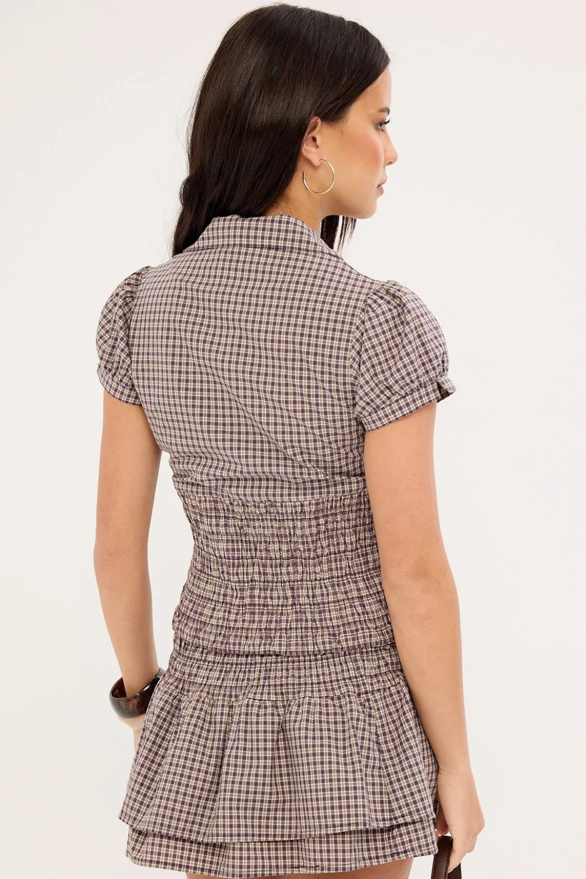 Cheek Shirred Short Sleeve Shirt Blackberry