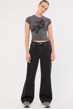 Cherub Cap Sleeve Top Worn Black