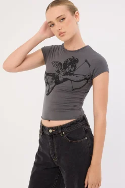 Cherub Cap Sleeve Top Worn Black