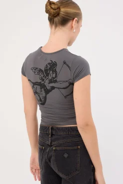 Cherub Cap Sleeve Top Worn Black