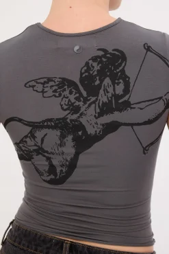 Cherub Cap Sleeve Top Worn Black