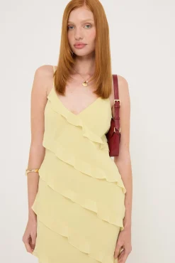 Chiffon Ruffle Maxi Dress Lemon