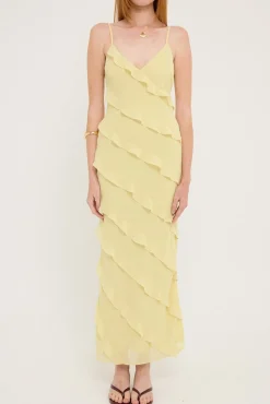 Chiffon Ruffle Maxi Dress Lemon